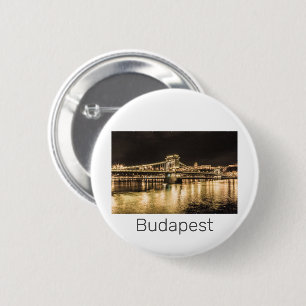 Badge Rond 5 Cm Budapest avec le Pont à Chaînes Panorama Vintage