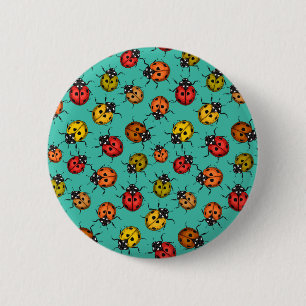 Badge Rond 5 Cm Bugs colorés sur turquoise