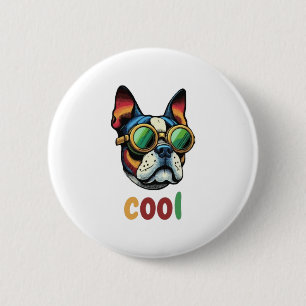 Badge Rond 5 Cm Bulldog Pop Art avec Lunettes