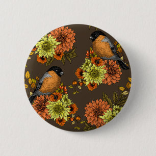 Badge Rond 5 Cm Bullfinch on autumn floral