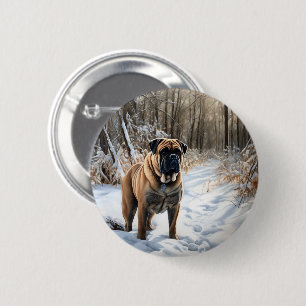 Badge Rond 5 Cm Bullmastiff Laisser neiger Noël