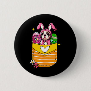 Badge Rond 5 Cm Bunny Bouledogue Français Pâques Œufs en Chocolat
