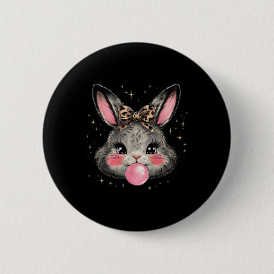 Badge Rond 5 Cm Bunny Rabbit Face Leopard Coquette Bow Pâques Jour