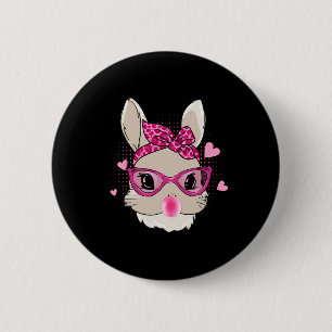 Badge Rond 5 Cm Bunny Visage Pâques Fête Bublegum Bandana Gles Fem