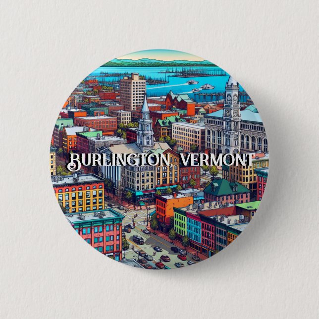 Badge Rond 5 Cm Burlington, Vermont Comic Style Art (Devant)