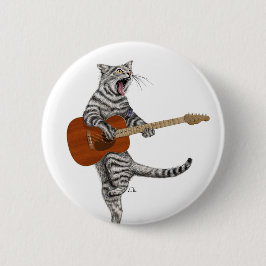 Badge Rond 5 Cm Busker le guitariste de chat