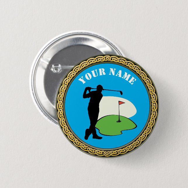 Badge Rond 5 Cm Button Golf - Ajouter un nom - Golfer (Devant & derrière)