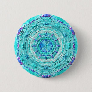 Badge Rond 5 Cm Button Mandala 08 "Turquoise"