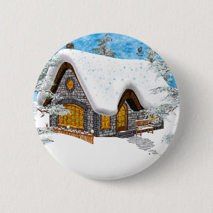 Badge Rond 5 Cm Cabane d'hiver