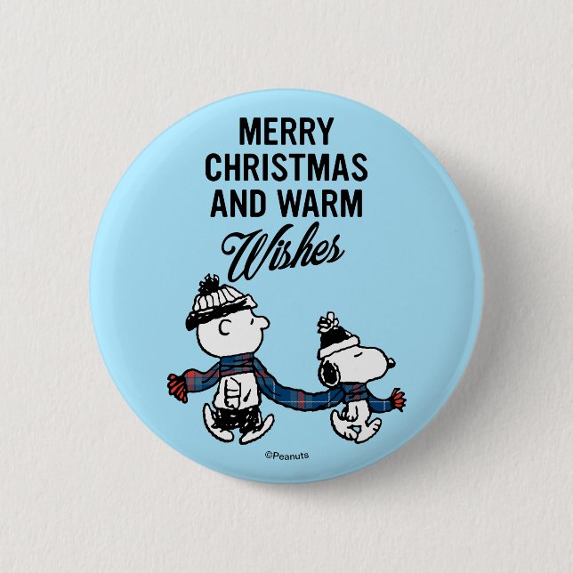 Badge Rond 5 Cm cacahuètes | Joyeux Noël Snoopy & Charlie Brown (Devant)