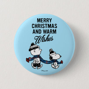 Badge Rond 5 Cm cacahuètes Joyeux Noël Snoopy & Charlie Brown
