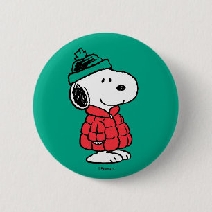 Badge Rond 5 Cm cacahuètes Snoopy Chat d'hiver et Casquette