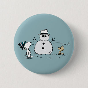 Badge Rond 5 Cm cacahuètes   Snoopy & Woodstock Build A Snowman