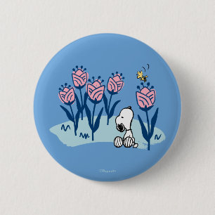 Badge Rond 5 Cm cacahuètes Snoopy & Woodstock Flower Garden
