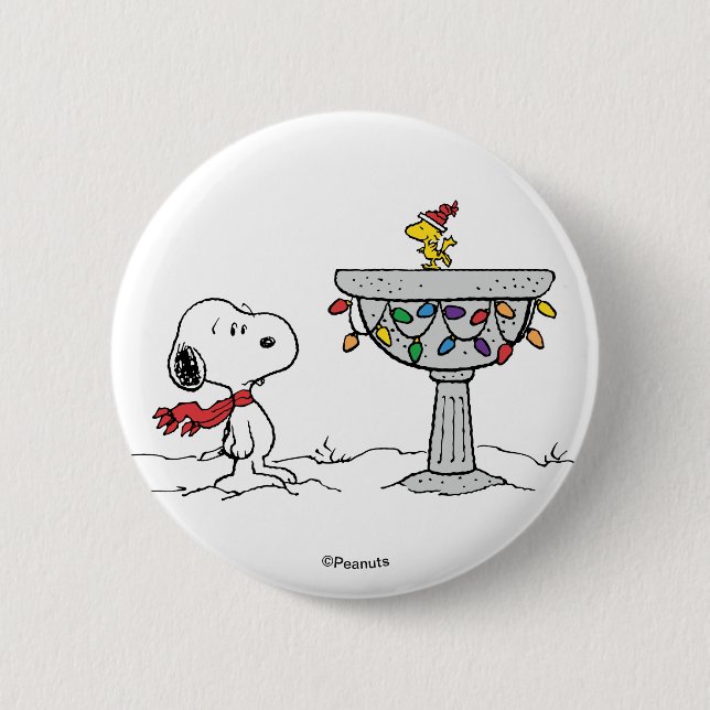 Badge Rond 5 Cm cacahuètes | Snoopy & Woodstock Froid Birdbath (Devant)