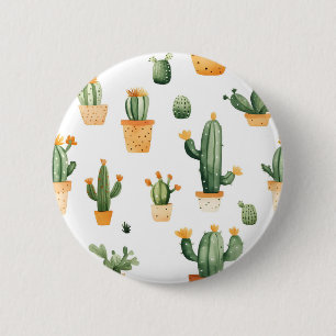 Badge Rond 5 Cm Cactus pointillés sur blanc