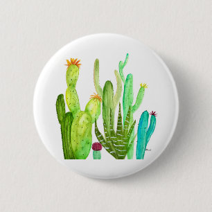 Badge Rond 5 Cm Cactus vert cactus succulent plante aquarelle