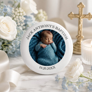 Badge Rond 5 Cm Cadeau de baptême spécial pour garçon avec photo