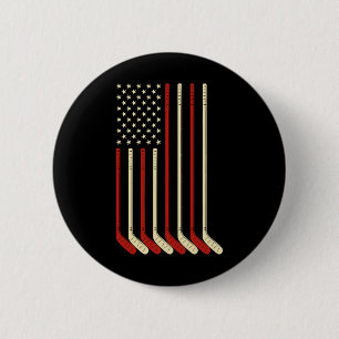Badge Rond 5 Cm Cadeau de gardien de but de hockey Drapeau Usa Bât