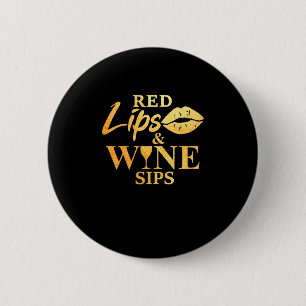 Badge Rond 5 Cm Cadeau de Noël Lèvres Rouges Et Gorgées de Vin