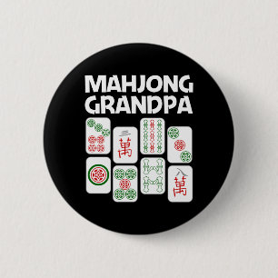 Badge Rond 5 Cm Cadeau drôle de Mahjong grand-père papa hommes jeu