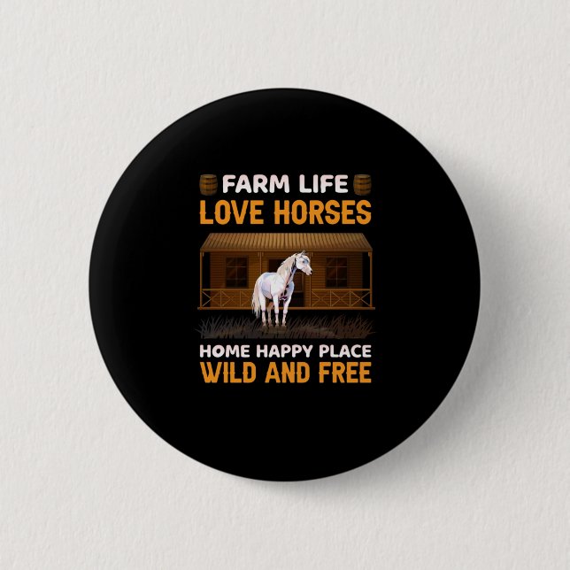 Badge Rond 5 Cm Cadeau équestre | Farm Life Love Hores (Devant)