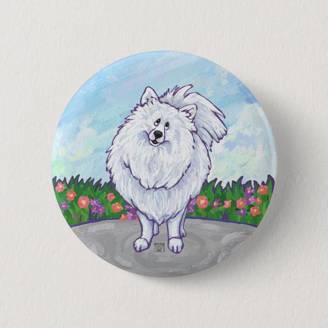 Badge Rond 5 Cm Cadeaux et accessoires Poméraniens blancs (Devant)