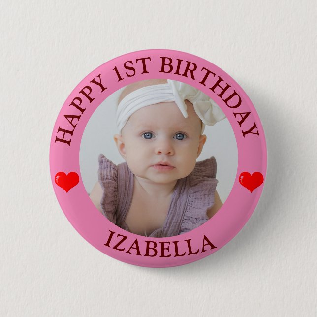 Badge Rond 5 Cm Cadeaux mignons Bon anniversaire bouton rouge Coeu (Devant)