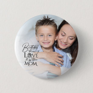 Badge Rond 5 Cm Cadre de Photo d'Anniversaire Minimaliste Calligra