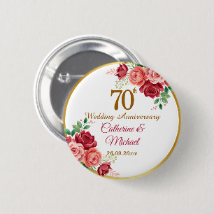 Badge Rond 5 Cm Cadre doré pour 70e anniversaire de mariage avec f