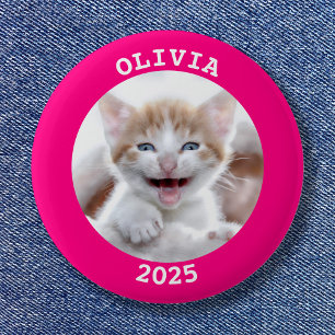 Badge Rond 5 Cm Cadre photo circulaire rose chaud personnalisé