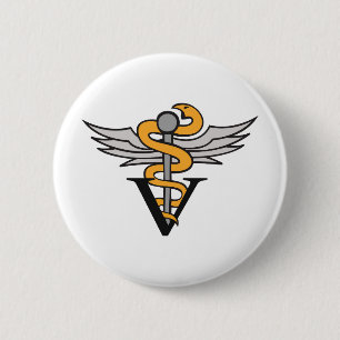 BADGE ROND 5 CM CADUCÉE VÉTÉRINAIRE