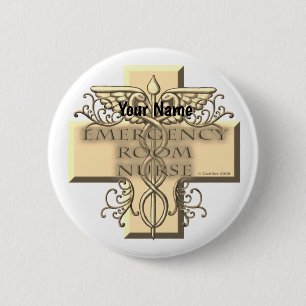 Badge Rond 5 Cm Caduceus Cross ER Nurse