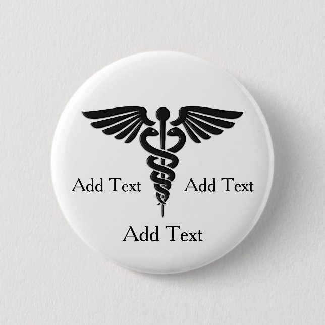 Badge Rond 5 Cm Caduceus Médicale 3 lignes Texte personnalisé (Devant)