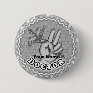 Badge Rond 5 Cm Caduceus Peace Doctor nom personnalisé