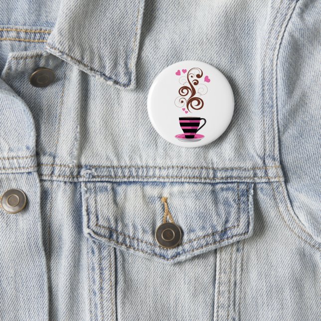 Badge Rond 5 Cm Café, Café Arabica, Café Noir, Coeurs (En situation)