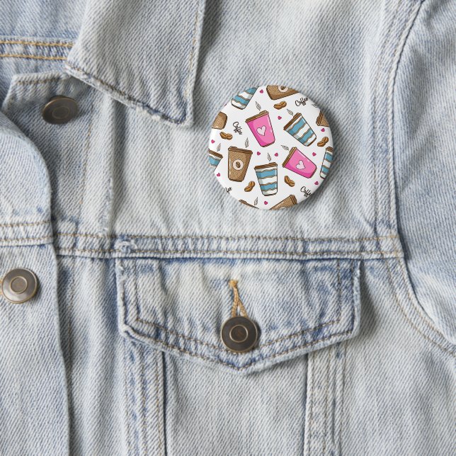 Badge Rond 5 Cm Cafés, Haricots, Coeurs, Amateur De Café (En situation)