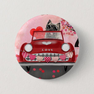 Badge Rond 5 Cm Cairn Terrier voiture avec coeur Valentine's