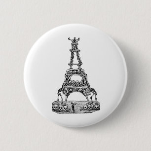 Badge Rond 5 Cm Calavera de Tour Eiffel C. 1800's en retard