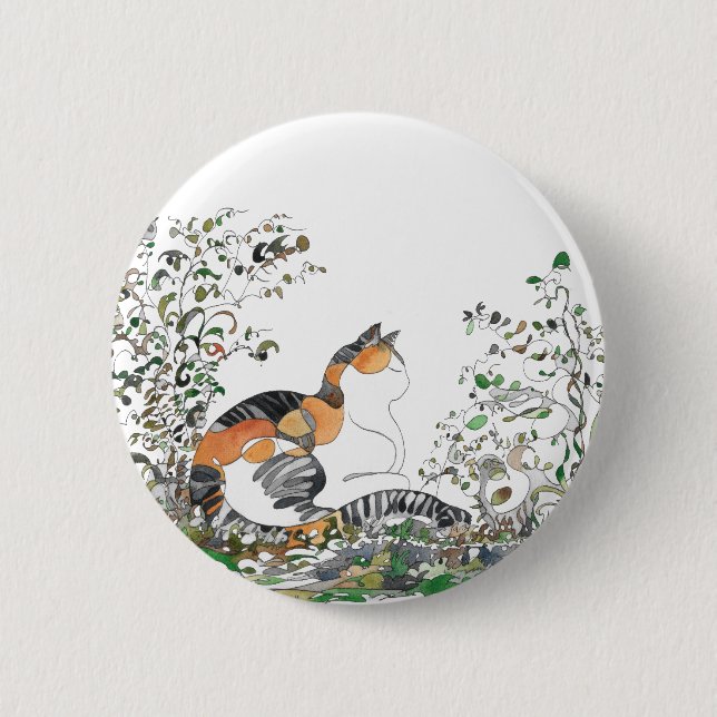 Badge Rond 5 Cm Calico Cat Dans Le Jardin (Devant)
