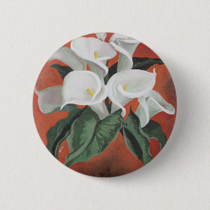 Badge Rond 5 Cm Calla Lilies Sur Un Arrière - plan Rouge