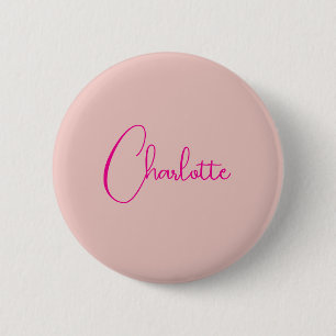 Badge Rond 5 Cm Calligraphie Élégant Rose Or Plaine Nom simple