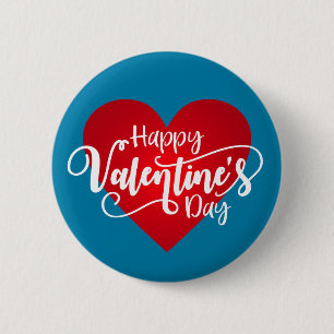 Badge Rond 5 Cm Calligraphie Heureuse Sainte-Valentin   Bouton d'é