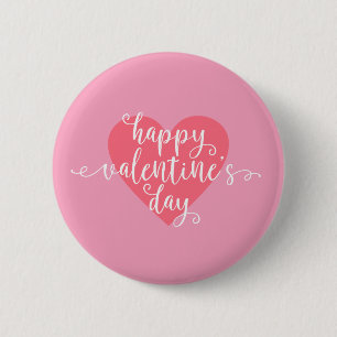 Badge Rond 5 Cm Calligraphie Heureuse Sainte-Valentin   Bouton d'é