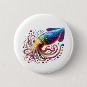 Badge Rond 5 Cm Calmar Néon Vibrant – Créature Colorée des Profond