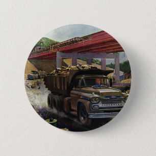 Badge Rond 5 Cm Camion à benne basculante d'entreprise vintage sur