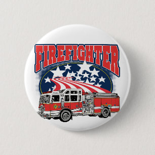 Badge Rond 5 Cm Camion de lutte contre l'incendie