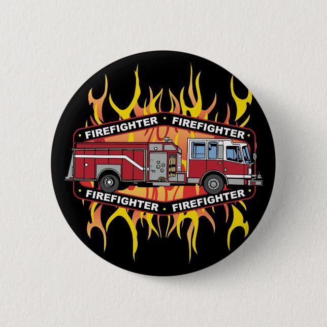 Badge Rond 5 Cm Camion de pompiers de sapeur-pompier (Devant)