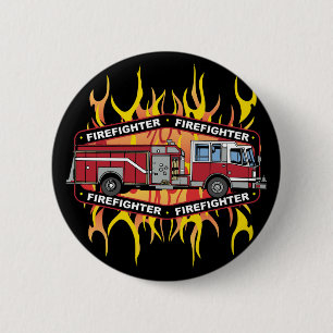 Badge Rond 5 Cm Camion de pompiers de sapeur-pompier