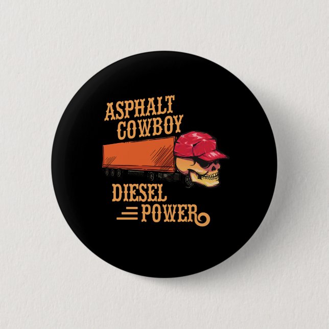 Badge Rond 5 Cm Camion Driver Trucker Skull Asphalte Cowboy Diesel (Devant)